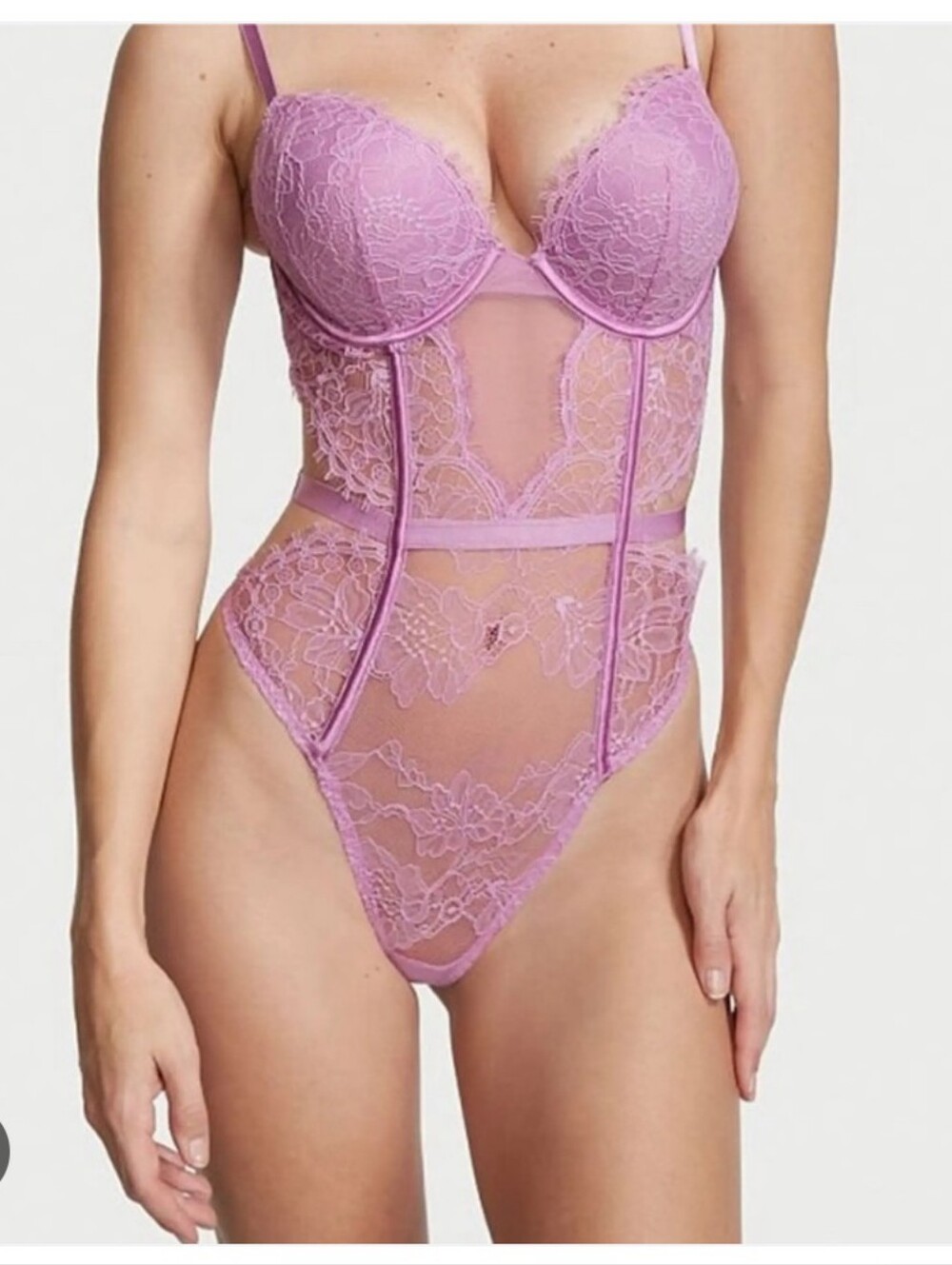 Victoria's Secret Bomb Add-2-Cups Lace Teddy- L